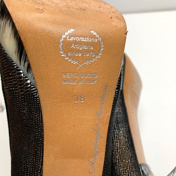 ANGELEIGH ANASTASIO Black Leather Peep Toe Platform Stiletto Sz 8 - Picture 8 of 9